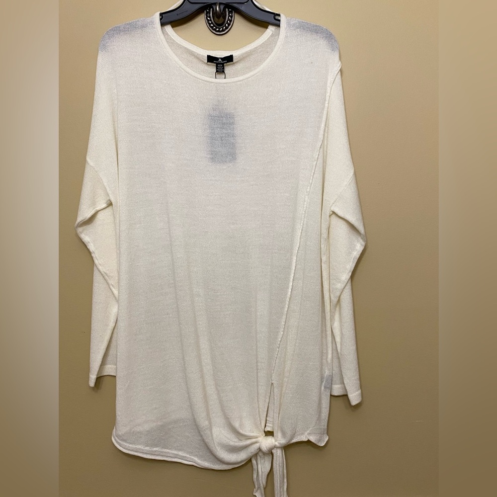 Jules & Leopold Cream Pullover Crew Neck Long Sleeve w/tie front bottom …